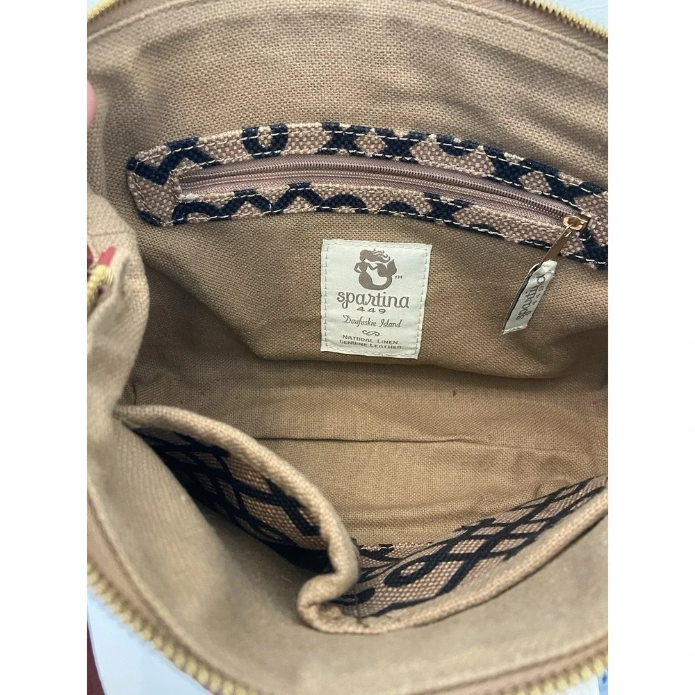SPARTINA 449 Daufuskie Island Brown Black Linen Geometric Red‎ Leather Purse